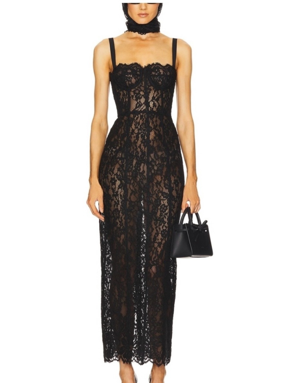 NWOT: Helsa The Lace Column Dress in Black S